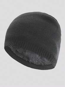 1pc Men's Plain Knitted Hat, Soft, Warm, Double-Layered, Fashionable, Casual, Thickened Winter, Outdoor Sports, Riding, Traveling, Headgear, Woolen Hat, Suitable For Daily Wear Beanie Fall Outfit - Black - View 14