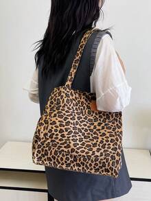 Borsa a mano da donna con stampa leopardata, borsa a tracolla/sotto braccio casual minimalista di grande capacità, borsa da lavoro (stile college) - Multicolore - Visualizzare 8
