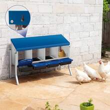 Techigher Chicken Nesting Boxes, 3/4 Hole Metal Chicken Egg Laying Box With Pull-Out Trays And Rollout Egg Collection For ChickenCoop - Blue With Metal Legs, 4 Holes - View 3