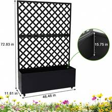 Caja de Plantación Metálica con Enrejado, Pantalla de Privacidad de Acero Galvanizado, Diseño Modular para Plantas Trepadoras, Maceta Elevada para Patio y Jardín, Color Negro - Con ruedas - Ver 2