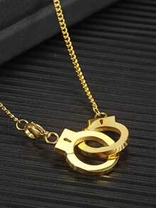 1pc Eternal Love Handcuff Pendant Necklace, Stainless Steel Unisex