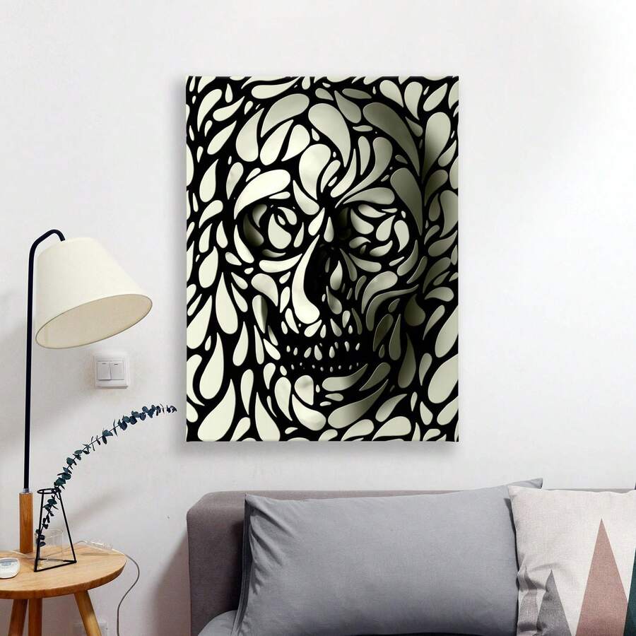 1pc Unframed Canvas Poster, Modern Art, 3d Visual Skull Art, Skull Wall Decoration Painting, Ideal Gift For Bedroom Living Room Corridor, Wall Art, Wall Decor, Winter Decor, Room Decoration - Multicolor - View 1