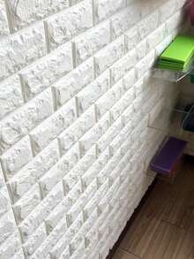 12pcs/6pcs 3D Wallpaper, Vinyl Wall Stickers, Faux Brick Texture, Bedroom Home Decor, Living Room TV Background, Wallpaper Renewal, 3D Stickers, Brick Pattern, Easy To Stick, Replaceable, Waterproof, Trimmable, Simple DIY, Indoor Decorative Stickers, Wall Decals, Living Room, Kitchen - White - View 3