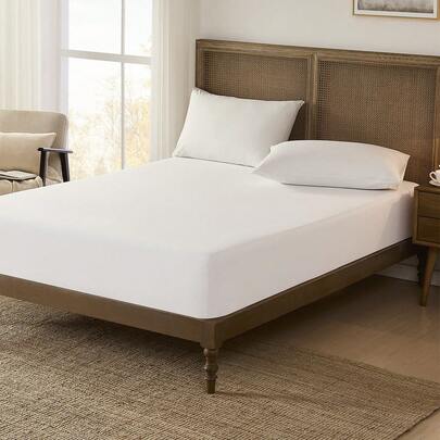 1pc Solid 100% Cotton Color White 100% Cotton Fitted Sheet, Mattress Protector, Mattress Cover For Bed, Bed Sheet, Soft And Breathable, For All Size Bed -Twin, Full, King, Queen Size Sheet Deep Pocket Up To 11.8 Inch Deep Pocket Bed Sheet Bedspread Domitory Bedding Back School Bedding