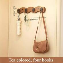 1个现代简约多挂钩壁挂式衣帽架 - 可折叠挂钩，适用于玄关、卧室、浴室 - 竹制，表面光滑抛光，稳固耐用，每个挂钩承重能力强 - 棕色 - 查看 12