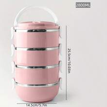 1/2/3/4pcs Round Stainless Steel Premium Solid Color Lunch Boxes With Lids, Multi-Layer Compartments, Multifunctional, High-Temperature Resistant, Strong Sealing, Heat-Insulated, Portable With Handle And Vent Valve, Made Of Materials, Adaptable To Various Scenarios. Suitable For Home, Kitchen, Restaurant, Office, Students, Hospitals, Visiting Relatives, Picnics, Camping, And Travel. - Pink - View 10