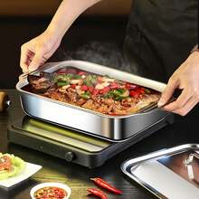 1个带盖不锈钢烤盘，双面耐热手柄，条纹不粘涂层。适用于烘焙甜点、海鲜菜肴和烤鱼。是商业厨房的理想之选，可用于烘焙、蒸煮、烧烤、烤制和糕点制作。 - 彩色 - 查看 5