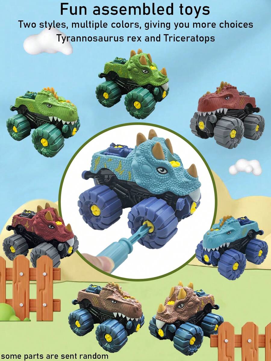 DIY可拆卸恐龙玩具车，儿童趣味减压益智玩具，恐龙造型可拆卸趣味玩具，儿童螺丝组装益智玩具，男女皆宜，儿童智力开发生日/节日礼物 - 彩色 - 查看 1