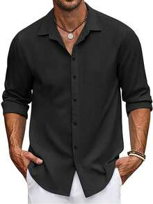 Plus Size Men's Casual Basic Button Pocket Short Sleeve Shirt - Black - View 2