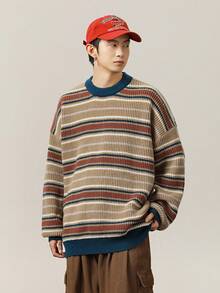 Men Sweaters - Khaki Strips - View 2