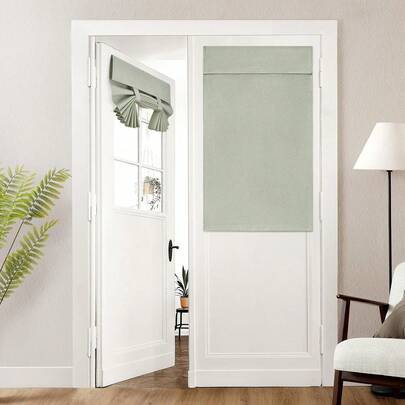 1pc Linen No-Drill Hook And Loop Door Curtain, Non-Transparent Curtain, Easy Hook And Loop Installation And Removal, Comes With Hook And Loop, Recommended For Rental Homes, Sheer But Non-Transparent Window/Bedroom Curtain