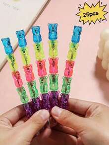 Set Of 50 Fun Colorful Cartoon Bear Pencils (Includes 10 Complete Pencils; Each Features A "5-In-1" Stackable Design) – Ideal For Office & Art Supplies, Back-To-School Gifts, Classroom Rewards, And Party Favors For Birthdays Or Holidays. - Multicolor - View 9