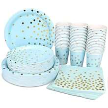 Disposable Kitchenware - Gold Blue Dots - View 4