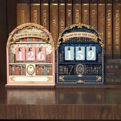 复古阅读追踪器，今年的阅读追踪器可追踪多达999本书，书架计数器，阅读计数器，趣味手工书架，桌面装饰，办公桌装饰，适合学生和上班族，学习用品，美术用品，课堂奖励，返校季，生日，派对，情人节，复活节礼物【混合配送】房间装饰家居装饰摆件家居微缩物件