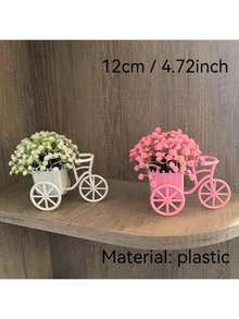 1 件装塑料迷你自行车篮桌面装饰，人造盆栽盆景，仿真植物房间装饰