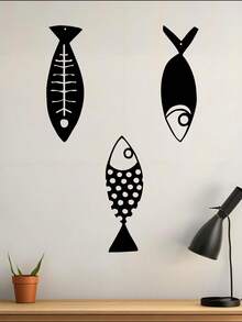 1 pieza (20-60cm), Decoración de pared de pez de metal estilizado, con diseños de peces de patrones negros detallados, en un estilo minimalista artístico, ideal para amantes de la decoración del hogar moderna, tema minimalista acuático - perfecto para Halloween/Navidad/Día del Niño, fiestas en el hogar/proyectos DIY/inauguraciones de casa, cocina/sala de estar/dormitorio/balcón, primavera/verano, colgante decorativo - Multicolor - Ver 3