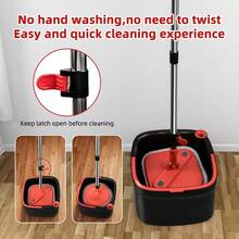 Spin Square Mop And Bucket Set With 14 Replaceable Microfiber Pads And Self Separation Dirty And Clean Water System Self Wringing 360° Rotating Mops Head For Home Floors Cleaning - 黑紅 - 查看 6