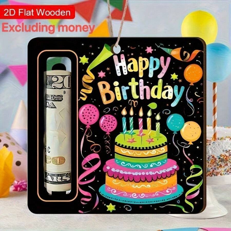 1/4 件套生日礼物套装,黑色木质零钱罐,生日快乐主题,生日惊喜礼物,送给寿星的完美现金礼物,生日派对装饰,家居挂饰,房间装饰,生日礼物。送给男孩的礼物,送给女孩的礼物,送给长辈的礼物。生日装饰 - 黑彩色 - 查看 1