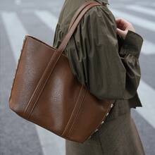 大容量女士手提包，铆钉包，时尚单肩包，各种铆钉小众元素，优雅皮革手提包适合约会、日常、购物、海滩度假、多场景通勤手提包、挎包 - 棕色 - 查看 12