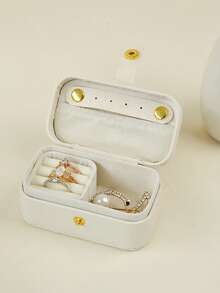 1pc PU Leather Travel Jewelry Box, Women's Portable Jewelry Storage Case, Mini Jewelry Organizer Box, Gift For Girlfriend, Birthday, Valentine's Day, Necklace & Ring Holder,Room Decor - Beige - View 11