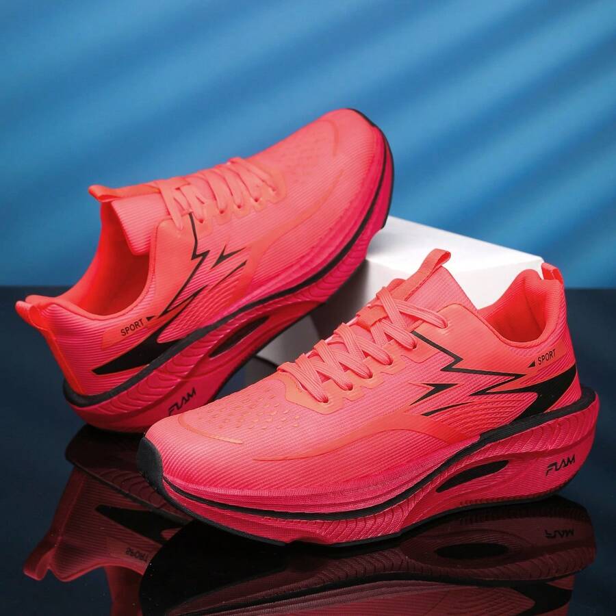 Women's Lightweight Breathable Cross-Training Fashion Sneakers - Low-Top Athletic Shoes With Thick Sole, High Elasticity, Genuine Carbon Plate, Shock Absorption, Arch Support And Non-Slip Bottom Design, Suitable For Jogging, Fitness, Hiking, Driving, Travel, Daily Casual And Outdoor Camping Sports For Men - Red - View 1