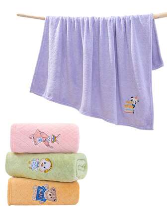 1 st mjuk, mycket absorberande, broderad tecknad korallfleece-babyhandduk - Badhandduk för barn, mångsidig inbäddad filt och överkast, babyfilt för bad och daglig användning, unisex spädbarn småbarn present
