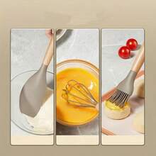 12件套硅胶烹饪用具套装，炊具套装，带木柄不粘锅套装，可清洗现代炊具，厨房必备，厨房工具 - 卡其色 - 查看 4