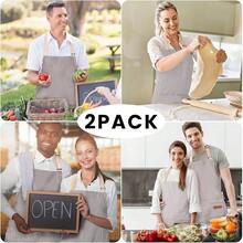 2 Pack Adjustable Bib Apron With 2 Pockets Chef CooFKing Kitchen Restaurant Aprons For Women Men,BrownPinstripe - BrownPinstripe - View 7