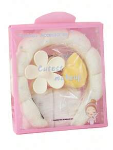5 PCS/3PCS Girls Sponge Spa Headband Wristbands With Large Flower Hair Claw Clip Gift Set Hair Stuff Hair Accessories Set With Delicate Box For Party Gifts And Daily Use - 彩色 - 查看 3