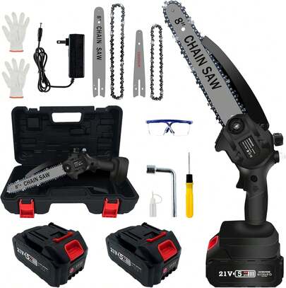 Cadena de repuesto para motosierra inalámbrica con batería de 2 celdas, cadena para motosierra manual mini de 8 pulgadas (aprox. 20,3 cm), motosierra eléctrica portátil compacta a batería para cortar ramas, madera y podar árboles del jardín.