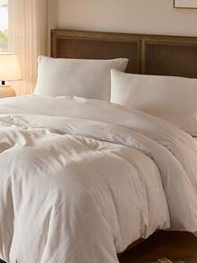 Bộ chăn ga gối đệm cotton trắng trơn 100% có thể đảo ngược (1 vỏ chăn & 1/2 vỏ gối) Bộ chăn ga gối đệm vải thoáng khí cho gia đình, bộ chăn ga gối đệm thiết kế hai tông màu cho mọi mùa, phòng ngủ & phòng khách, đám cưới, ngày lễ tình nhân, ký túc xá, trường học, bộ chăn ga gối đệm ký túc xá, bộ chăn ga gối đệm trường học - trắng - Xem 2