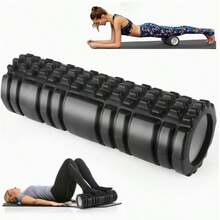 1个黑色泡沫轴，泡沫轴按摩器，非常适合自我按摩、空心肌肉按摩、瑜伽普拉提、运动肌肉按摩、肌肉按摩、瑜伽触发点网格 - 彩色 - 查看 3