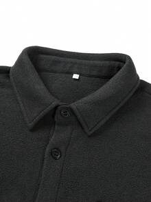 Men's Polar Fleece Shirts Coats, Old Money Style Thick Material Button Up Long Sleeve Shack,Loose Fit Unisex Black Shirts,Suitable For Couples & Evening Out, Perfect Boyfriend,Husband,Son's Gift - Black - View 7