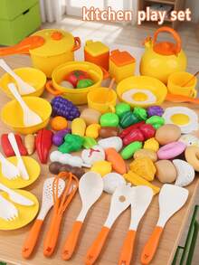 1 Set Kids Kitchen Cookware Playset, Pretend Play Magnetic Stove, Cooking Utensils, Cutting Toys, Holiday Gift