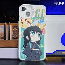 Chibi Muichiro Tokito & Giyu Tomioka Phone Case For  15/14/13 - Trendy Anime Graphic Aesthetic Protective Clear Cover - Rosa - Ver 3
