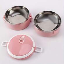 1/2/3/4pcs Round Stainless Steel Premium Solid Color Lunch Boxes With Lids, Multi-Layer Compartments, Multifunctional, High-Temperature Resistant, Strong Sealing, Heat-Insulated, Portable With Handle And Vent Valve, Made Of Materials, Adaptable To Various Scenarios. Suitable For Home, Kitchen, Restaurant, Office, Students, Hospitals, Visiting Relatives, Picnics, Camping, And Travel. - Pink - View 6