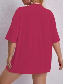 Oversized Printed Aloha Flower T-Shirt, Summer/Spring Short Sleeve Blouse, Lightweight Gym Wear - Pink - View 2