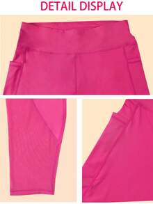 Pantaloni de yoga pentru femei, mărime mare, cu talie înaltă, colanți skinny cu buzunare laterale și panouri de plasă, potriviți pentru alergare, antrenament, ținută casual - Trandafir rosu - Vizualizare 3