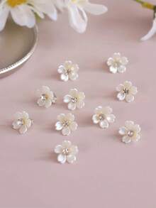 10pcs/Pack Cute Sweet Floral Hair Clips For Girls, White Flower Hair Accessories - Multicolor - View 6