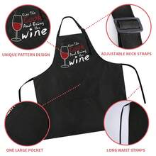 ZOORON Funny Black Chef Aprons For Men Adjustable BBQ Grill Kitchen CooFKing Aprons With Pockets, Grill Accessories,KisstheCookandBringHerWine - 親吻廚師並帶酒 - 查看 4