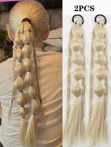 2 Pcs 18-Inch Handmade Fishbone Braid Ponytail With Elastic Bands, Suitable For Women - Multicolor - View 19