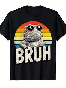 Casual Short-Sleeve T-Shirt Featuring A Humorous Graphic Of A Gaming Bearded Dragon, Perfect For Boys And Girls.Ideal For Everyday Wear And Sports, This Playful Tee Offers A Comfortable Fit. - 黑色 - 查看 1