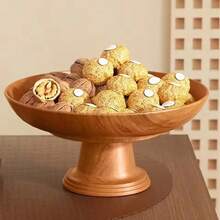 Wooden Grain High Foot Snack & Fruit Plate, Home Living Room Housewarming Dessert, Cake, Nuts Tray - Multicolor - View 2