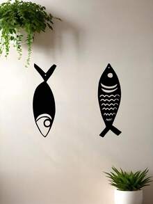 1 pieza (20-60cm), Decoración de pared de pez de metal estilizado, con diseños de peces de patrones negros detallados, en un estilo minimalista artístico, ideal para amantes de la decoración del hogar moderna, tema minimalista acuático - perfecto para Halloween/Navidad/Día del Niño, fiestas en el hogar/proyectos DIY/inauguraciones de casa, cocina/sala de estar/dormitorio/balcón, primavera/verano, colgante decorativo - Multicolor - Ver 7