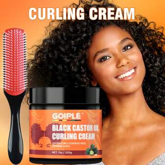 Goiple 200g/100g Black Castor Oil Curl Cream, Infused With Shea Butter, Long-Lasting Styling, Defined Curls, Smooths Frizz, Softens Curly & Wavy Hair, Creates Voluminous Styles, Non-Greasy Moisturizing, Elastic Curl Defining Hair Conditioner, Suitable For Dry Hair, Great For Birthday, Holiday, Party, Christmas Gift