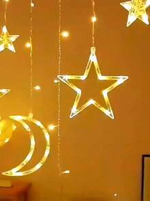 1pc 138L Moon & Star Window Curtain Light, 8 Modes USB Camping Decor Lamp, Star String Lights, LED Pentagram Fairy Lights, Suitable For Christmas, Festivals, Weddings, Holidays - Ánh sáng ấm áp - Xem 4