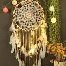 Mebix TRD Atrapasueños Colgante con Plumas Y Luz Grande 40cm | Decoración Pared y Adorno para el Hogar en Cuarto, recámara, habitación(default) - Multicolor - Ver 9