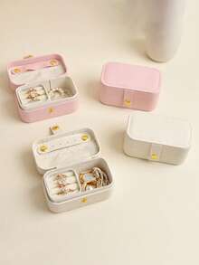 1pc PU Leather Travel Jewelry Box, Women's Portable Jewelry Storage Case, Mini Jewelry Organizer Box, Gift For Girlfriend, Birthday, Valentine's Day, Necklace & Ring Holder,Room Decor - Beige - View 7