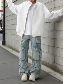 Áo khoác thể thao nữ màu trơn, kiểu dáng thường ngày, thích hợp cho mùa đông, xuân và thu. - trắng - Xem 6