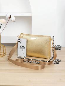 Women's Fashion Shoulder Bag, Gold Caviar PU Crossbody Bag With Durable Nylon Strap, Perfect Holiday Gift For Shopping And Dating - Gold - View 4